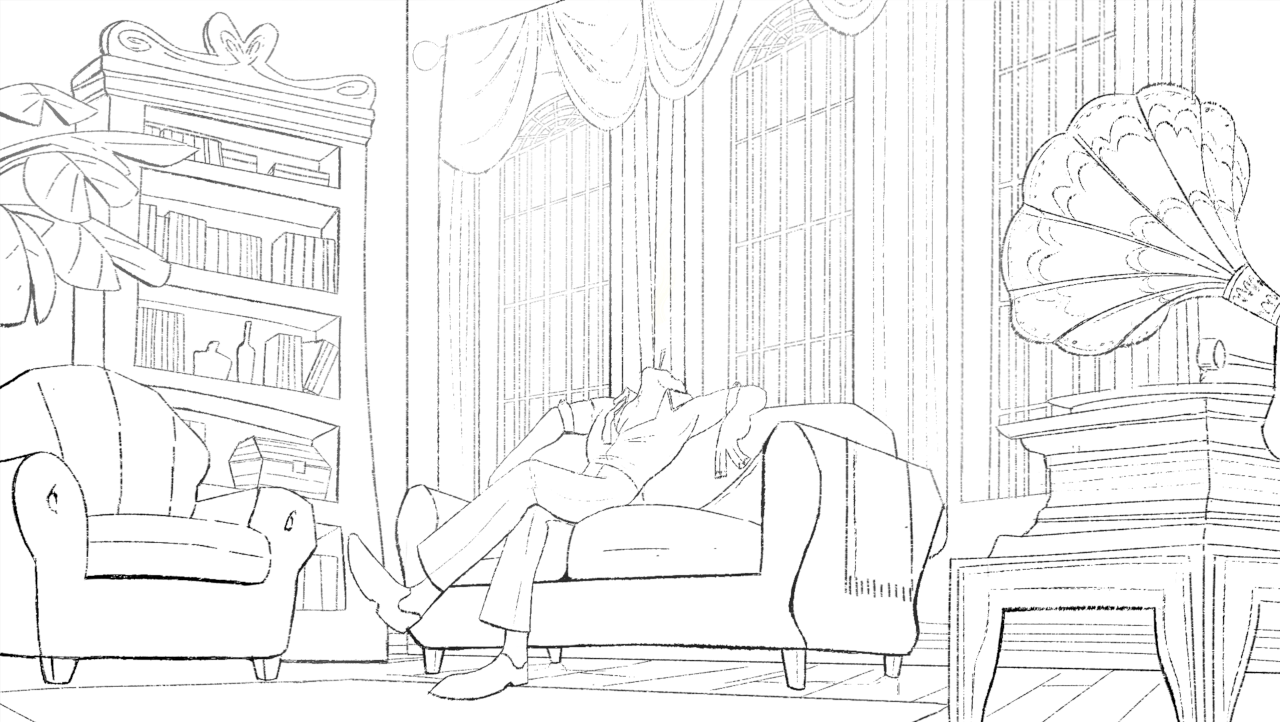 sketch of man lounging and smoking