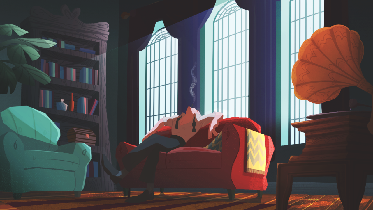 man lounging and smoking in full colour