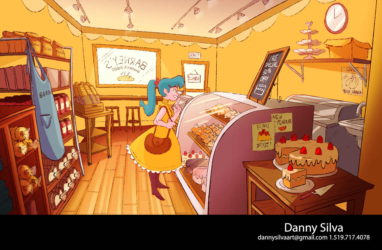 girl looking at baked goods at shop