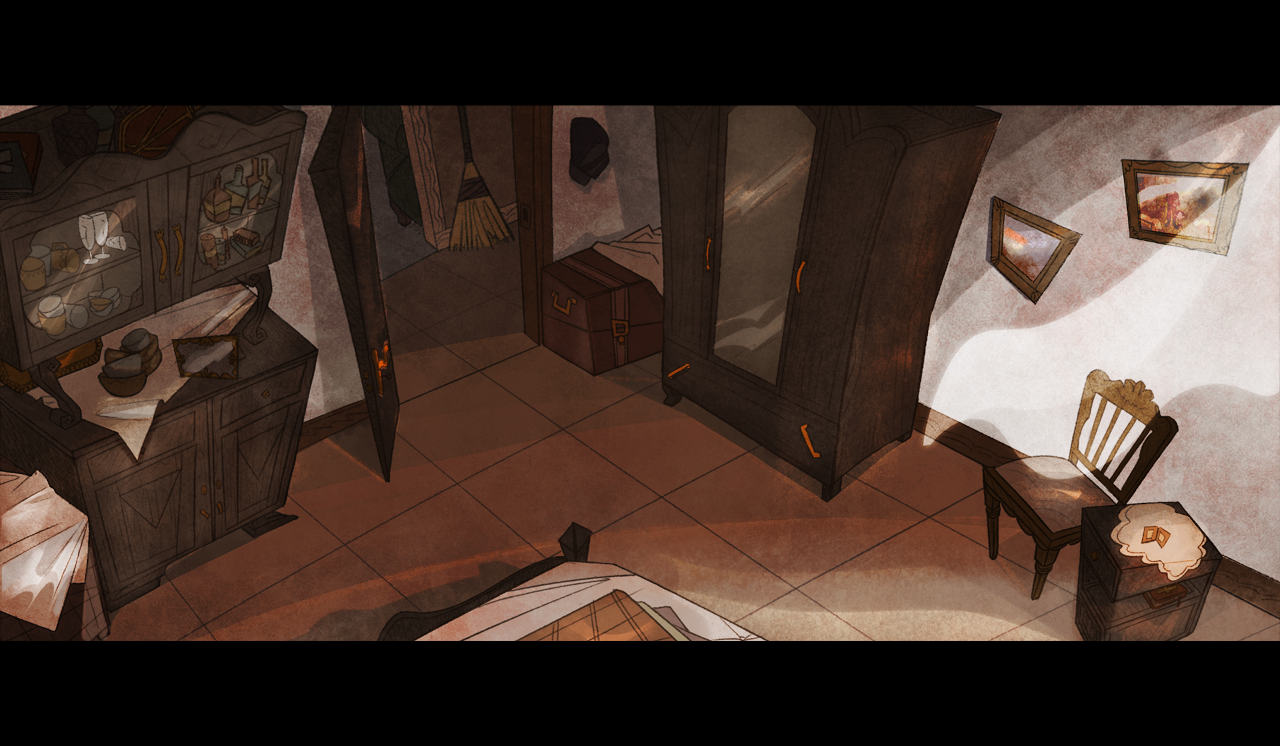bedroom with title floor, wardrobe, vanity, and chair